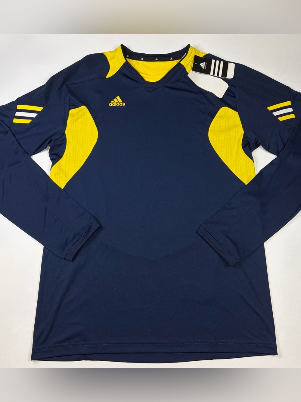 NWT ADIDAS CLIMACOOL NAVY YELLOW LONG SLEEVE SOCCER JERSEY SIZE LARGE
